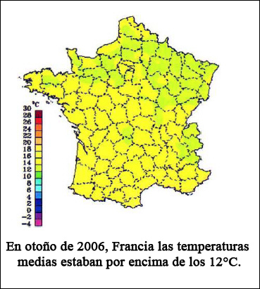 en otoño en francia la temperatura media fue superior a 12ºc